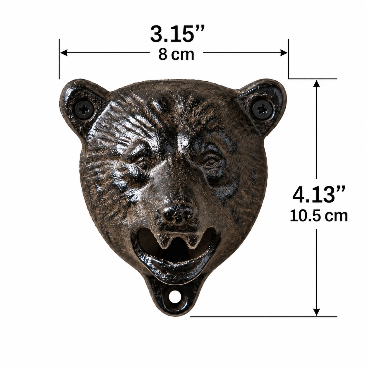 Schema misure dell'apribottiglie a testa d'orso, 3,15 per 4,13 pollici