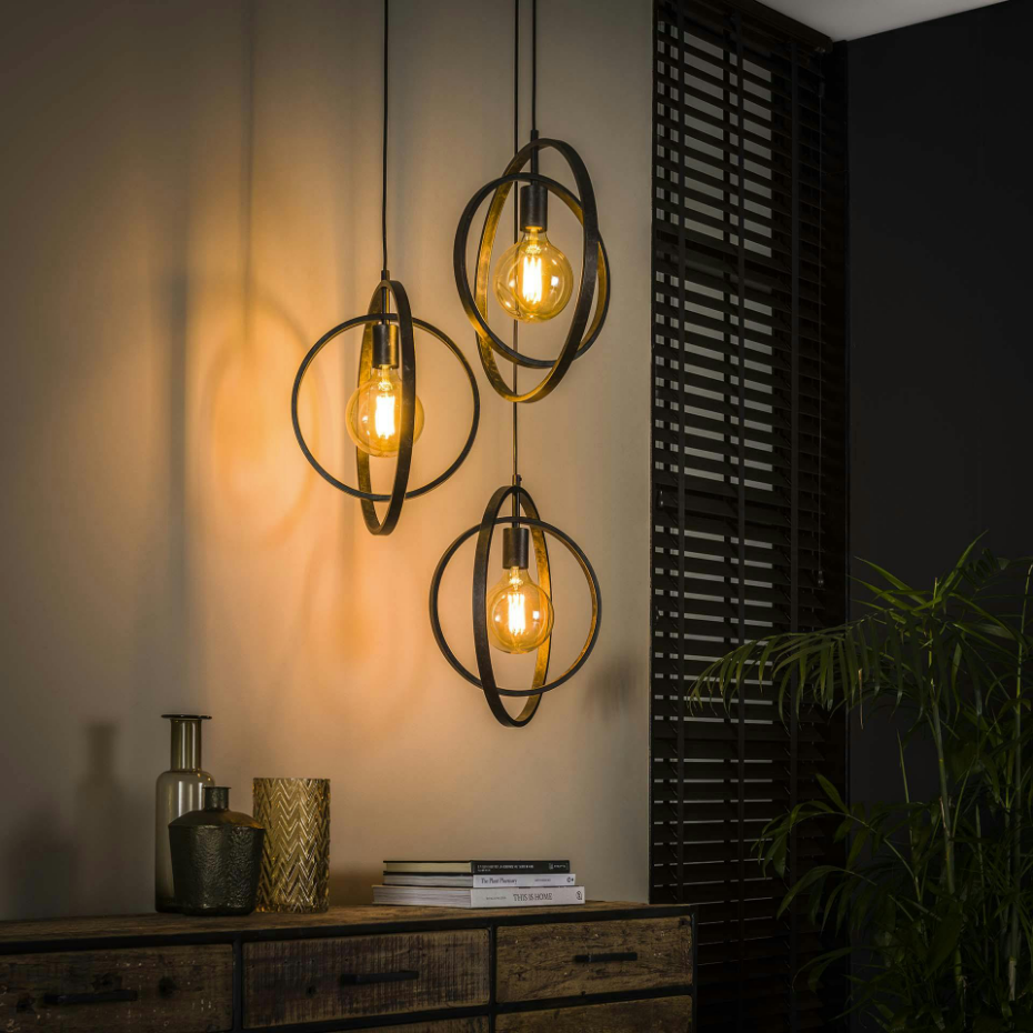Suspension industrielle étagée 3 lampes anneaux croisés TRIBECA
