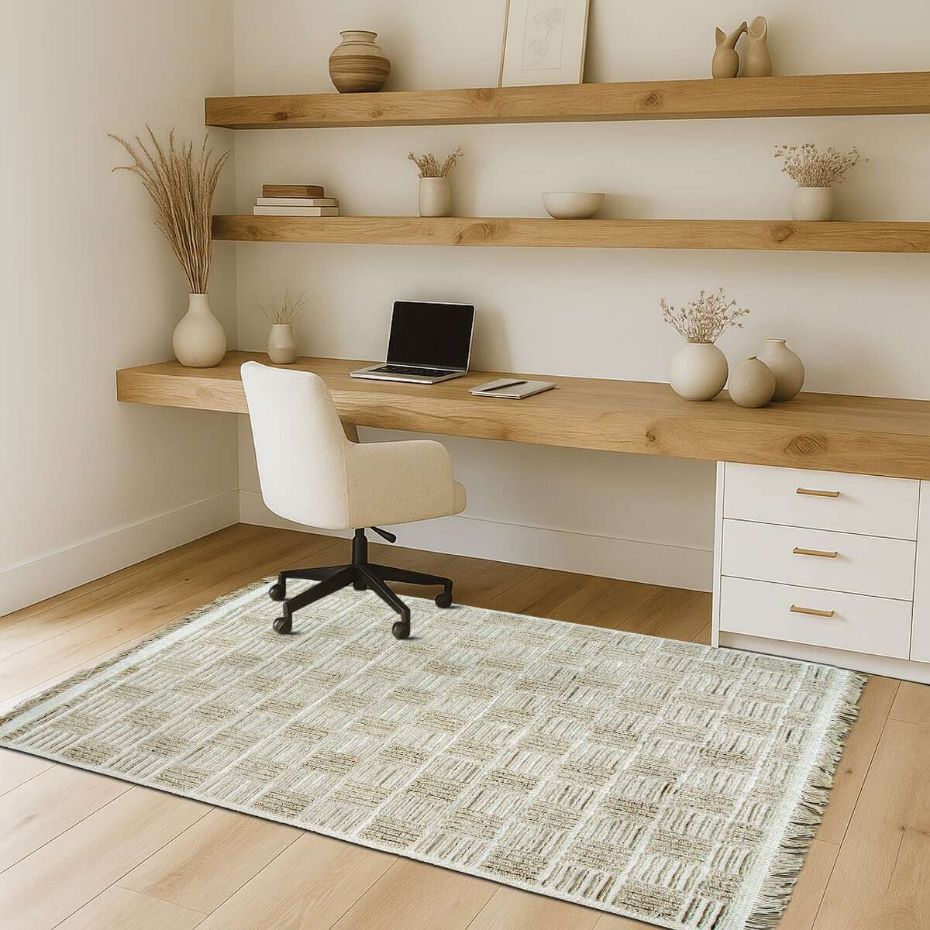 Tapis salon damier en jute  artisanal reliefs  JUTE NATUREL - style bohème
