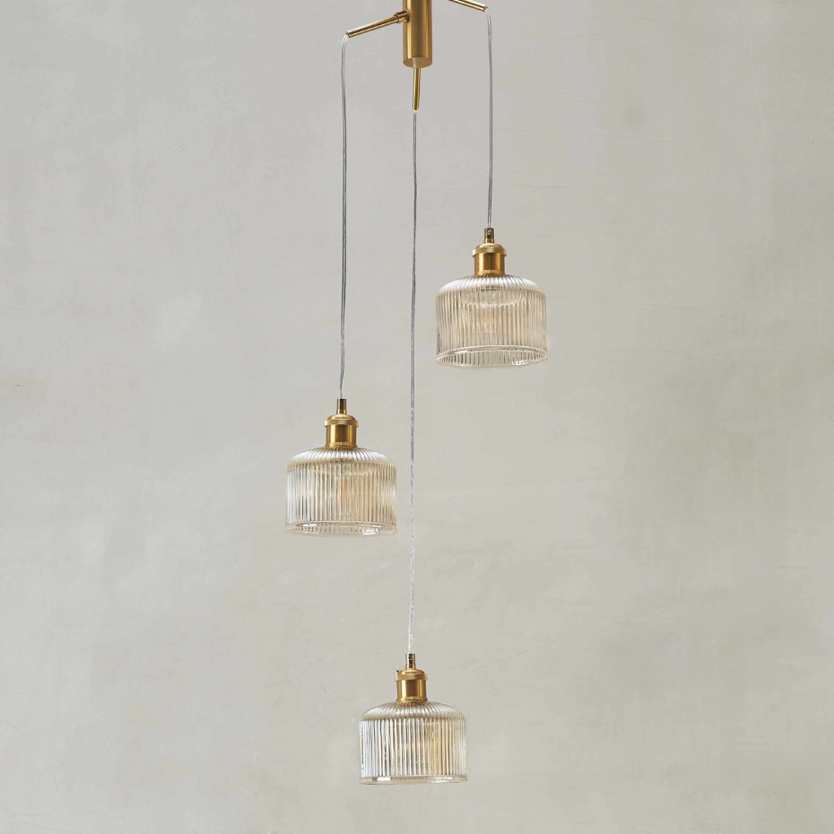 Suspension trio verre ambré rétro - AURÉLINE