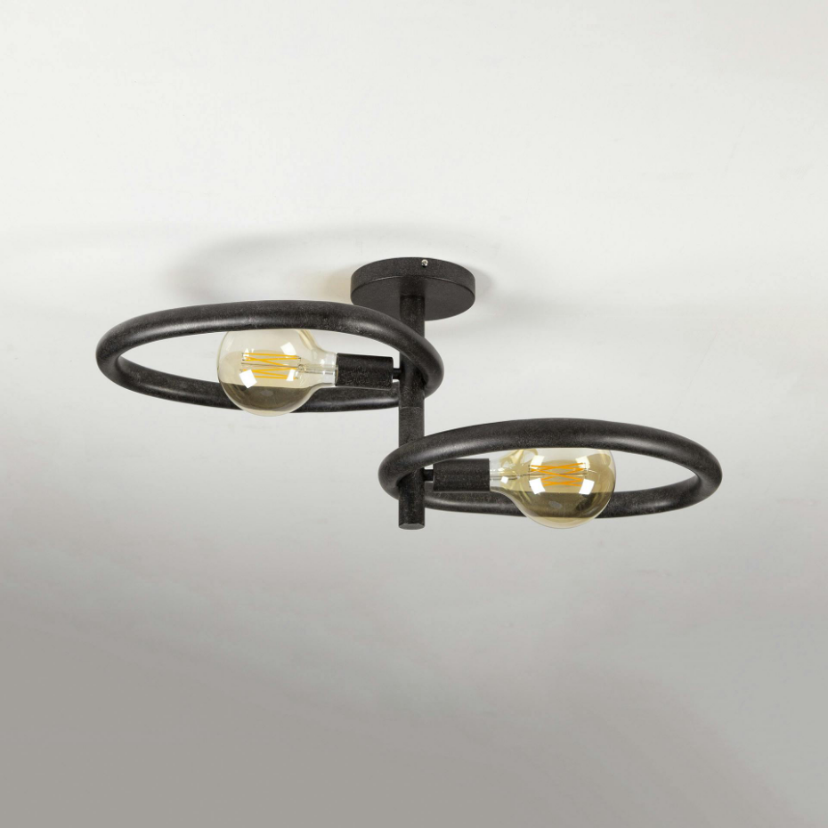 Plafonnier métal noir 2 ampoules, forme galet TRIBECA