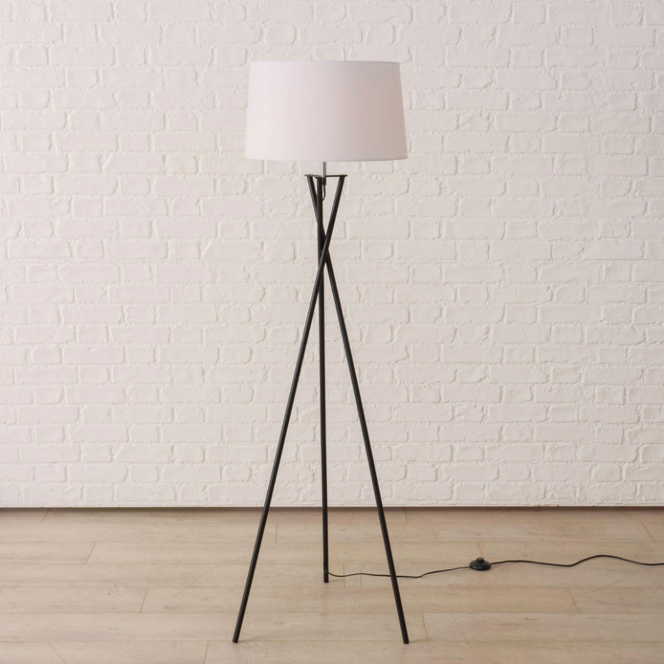 Lampadaire trépied métal noir et abat-jour blanc 44x44x158cm