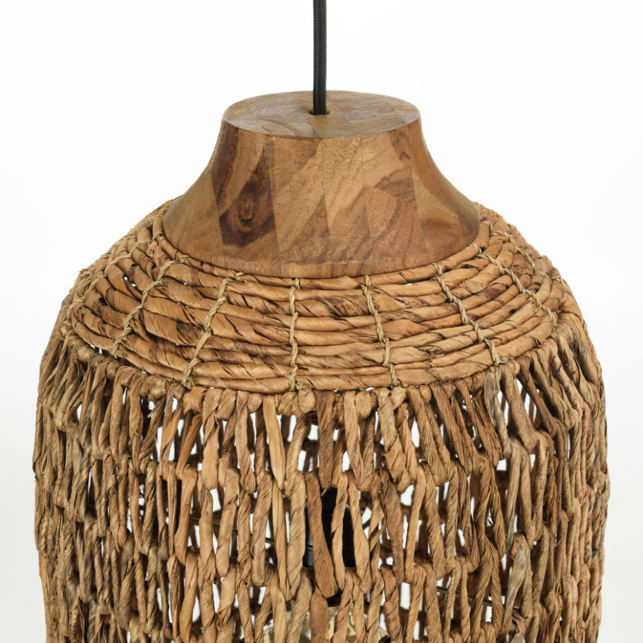 Suspension 30x30cm en abaca couleur naturelle et teck recyclé FOLELLI