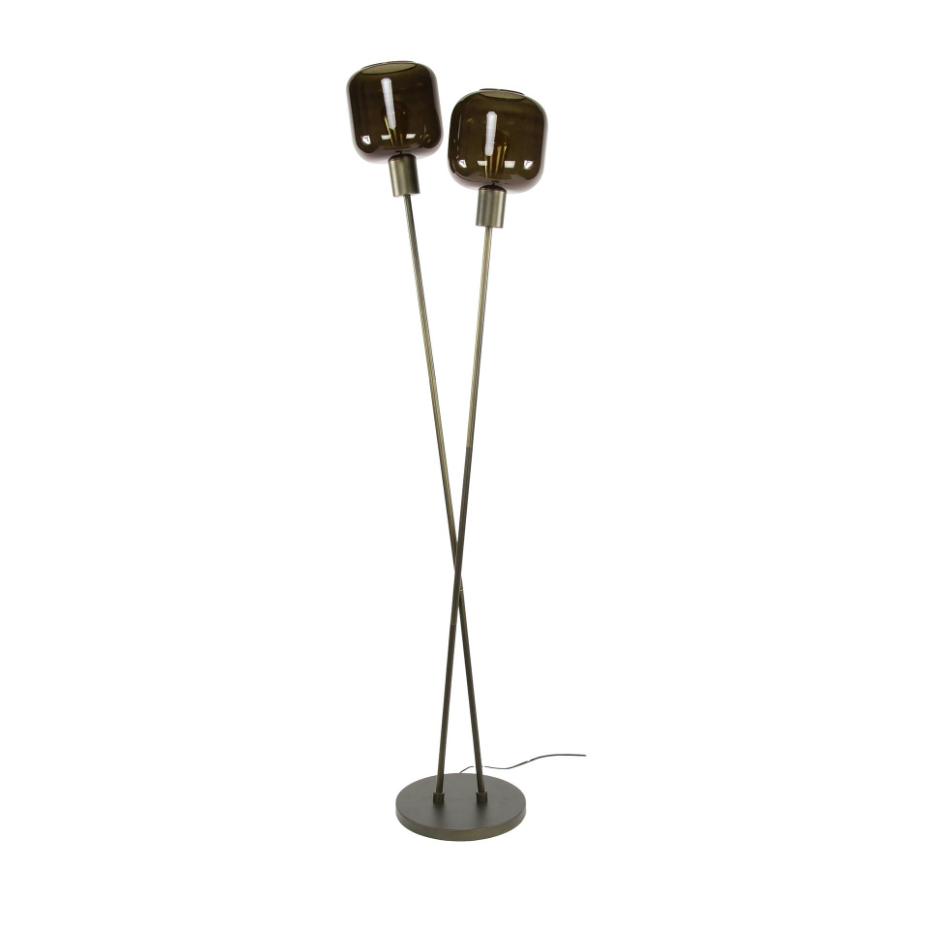 Lampadaire vintage verre – 2 abat–jour croisés bronze NOVA