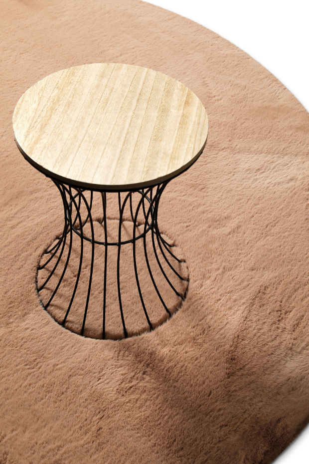 Tapis salon rond doux sensation peau de lapin ,  Anna