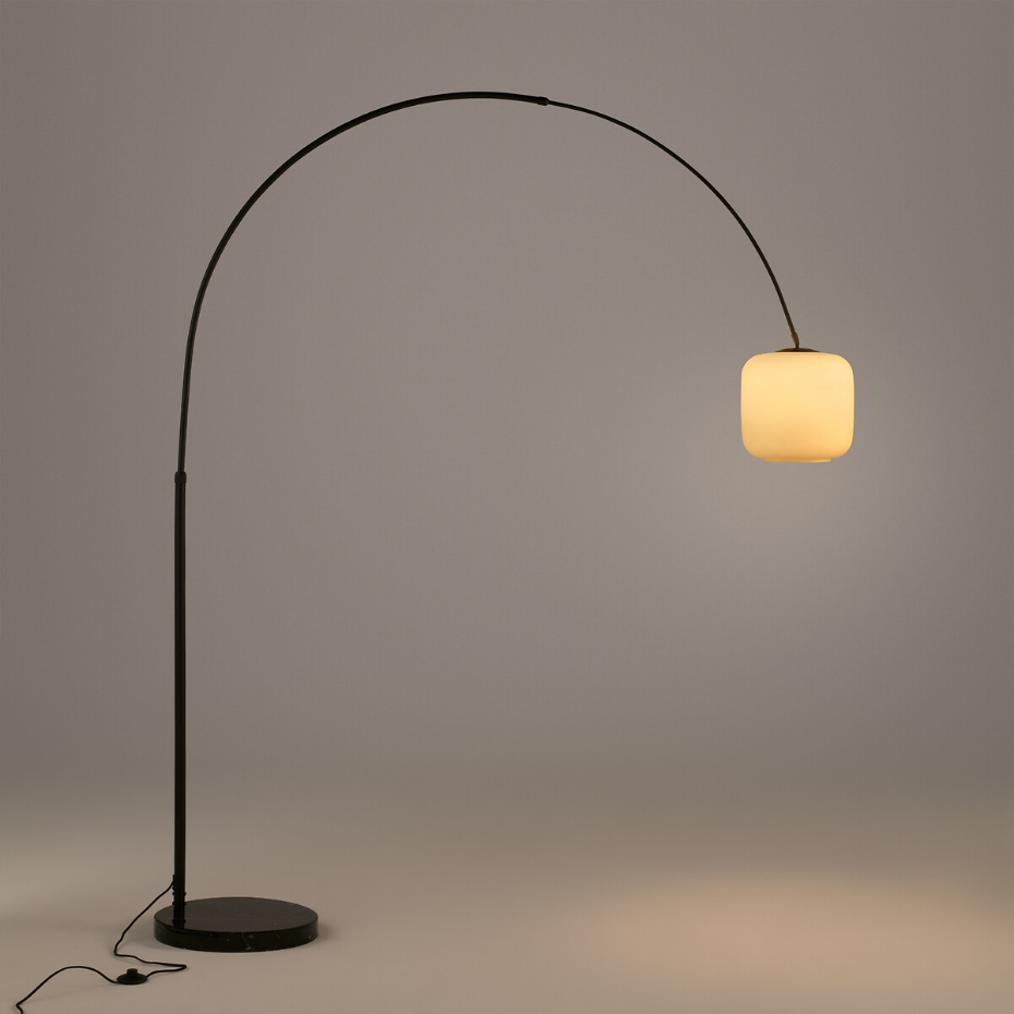 Lampadaire arc, opaline et marbre, Elita