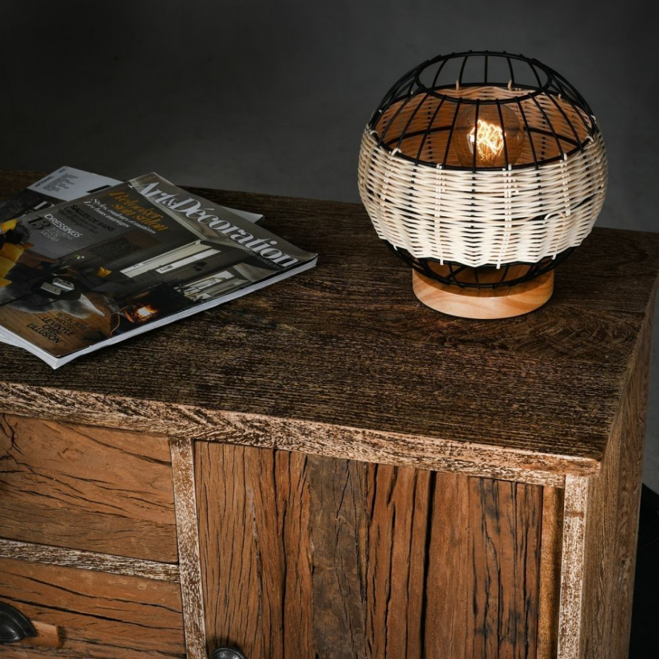 Lampe boule en rotin naturel et métal