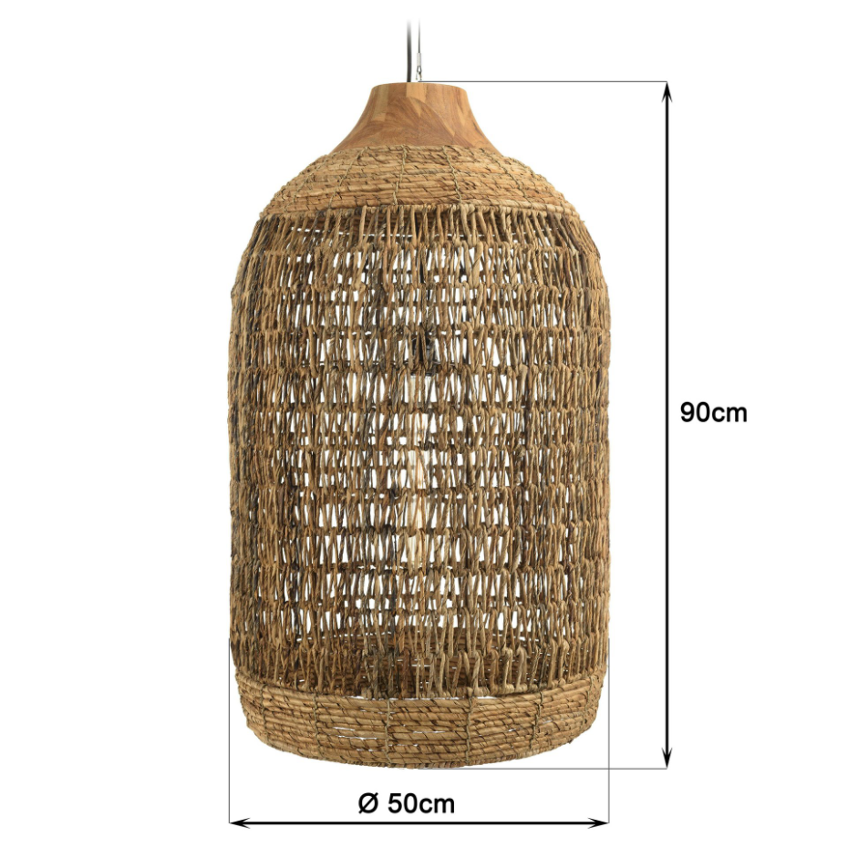 Suspension 50x50cm en abaca couleur naturelle et teck recyclé FOLELLI