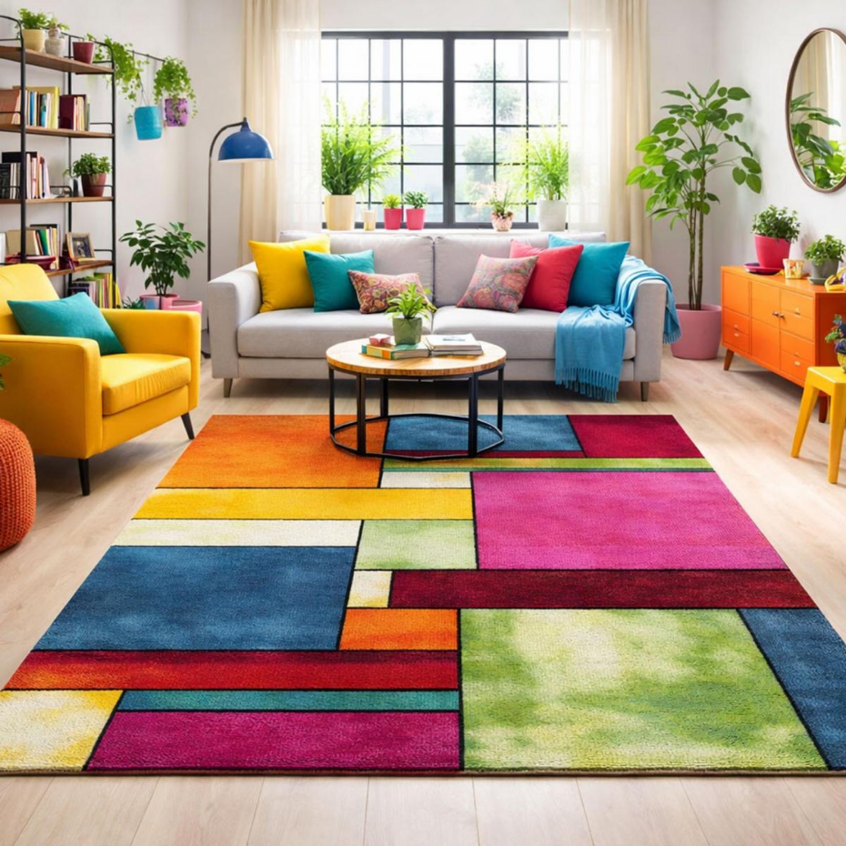 Tapis salon et chambre tissé motif géométrique LYN8 GEOME