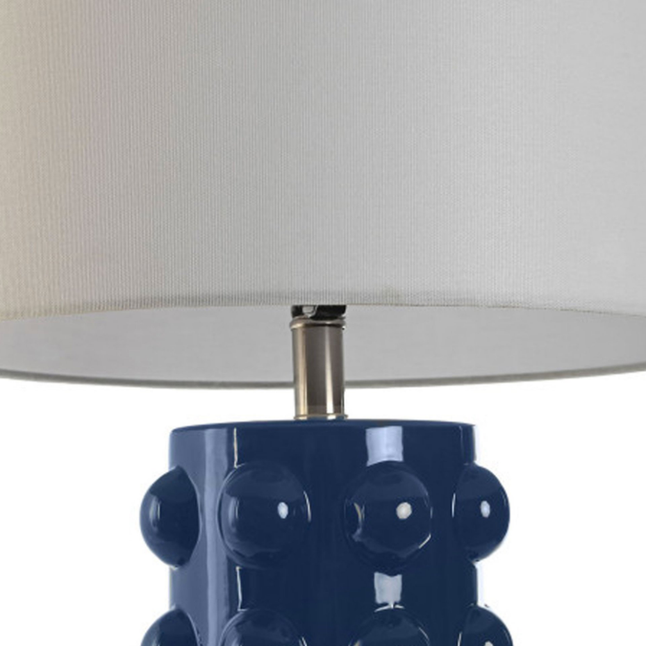 Lampe à poser grès bleu et abat-jour lin blanc 40x40x74cm