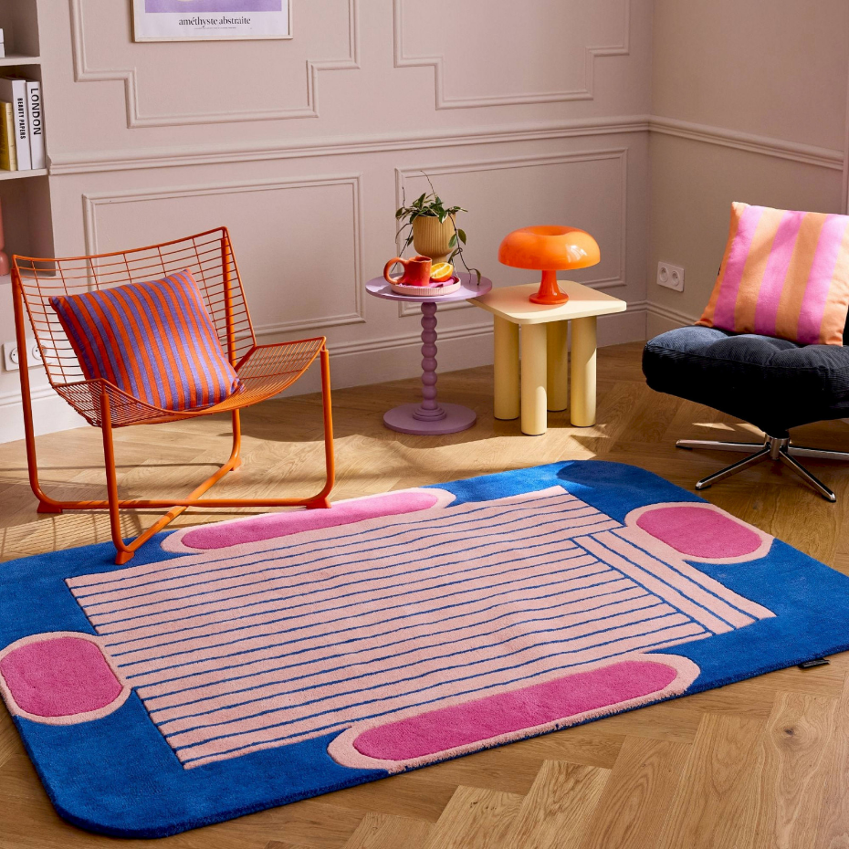 Tapis rectangulaire en laine et coton Nuage sucré