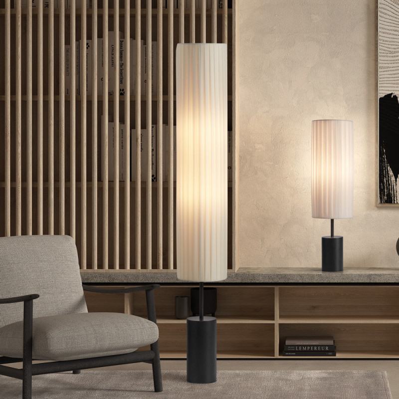 Grande lampe à poser métal et abat-jour plissé Tabata