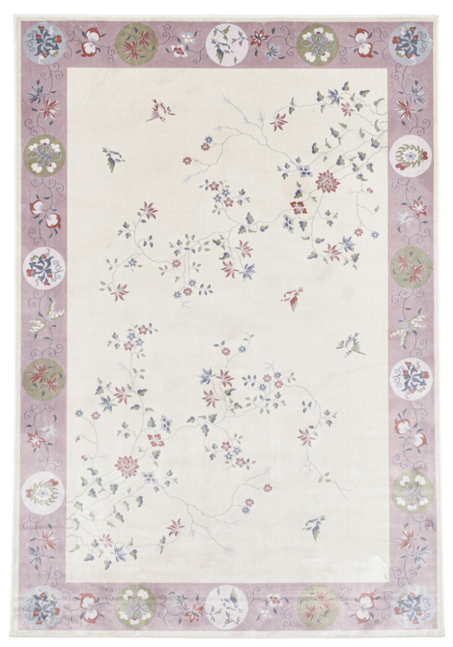 Tapis tissé avec bordure et motif floral avec effet brillant - Cherina