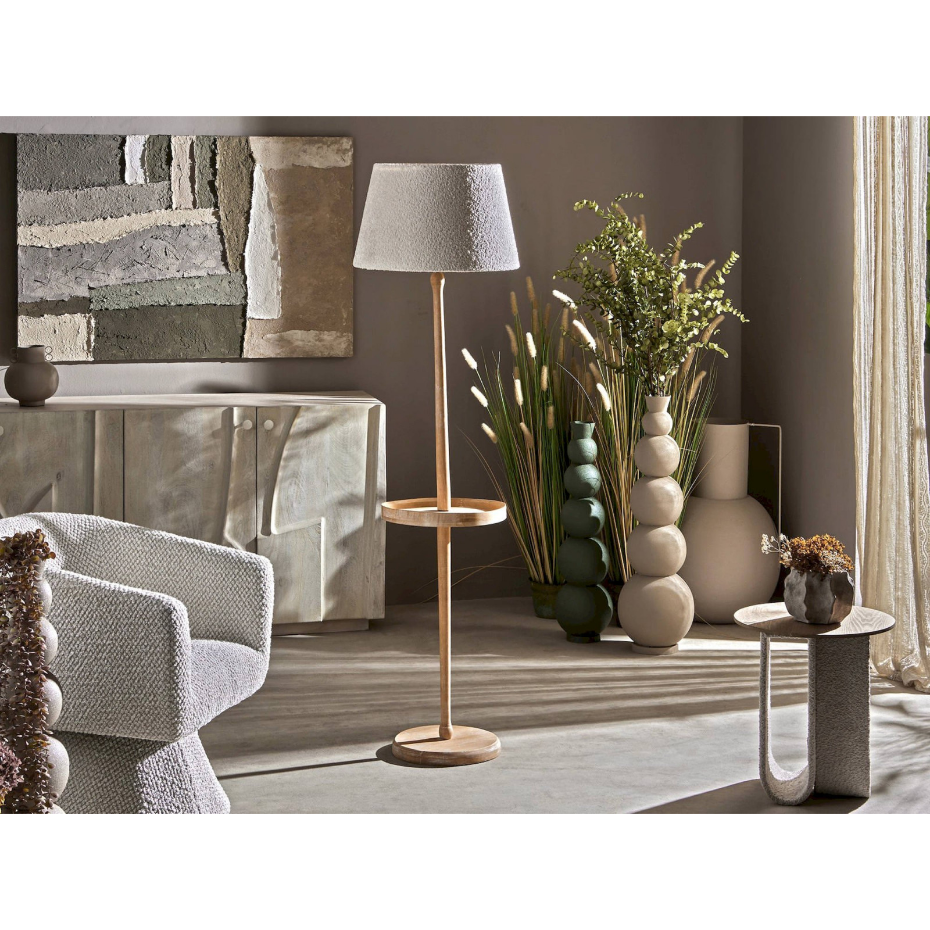 Lampe sur pied en bois et tissu rond