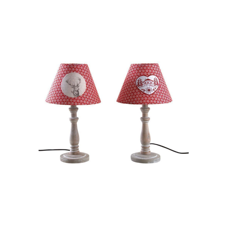Lampe à poser en bois et coton rouge Lot de 2