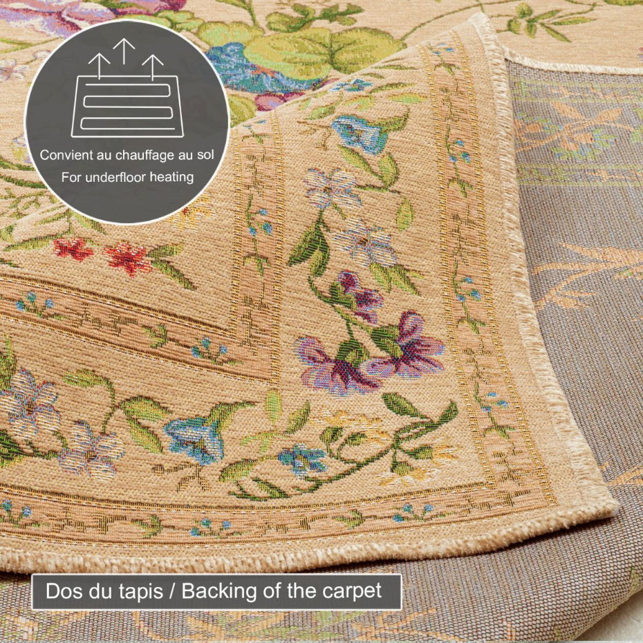 Tapis floral tissé à la machine avec bordure - Flomi