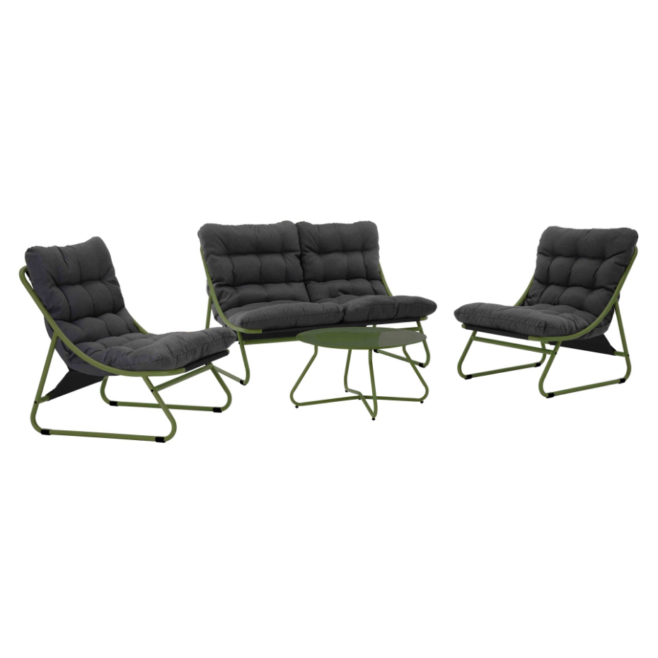 Salon de jardin 4 places en métal avec 1 canapé, 2 fauteuils et table basse, DUMBEA