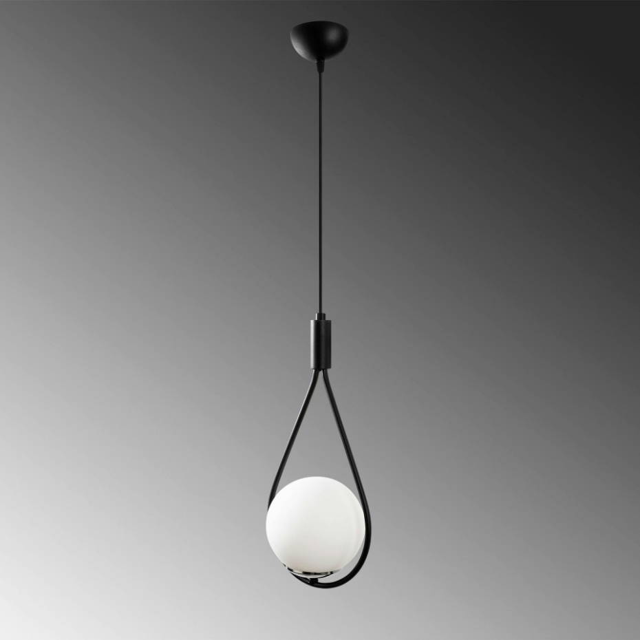 Suspension design noire forme goutte et globe blanc AVANOS