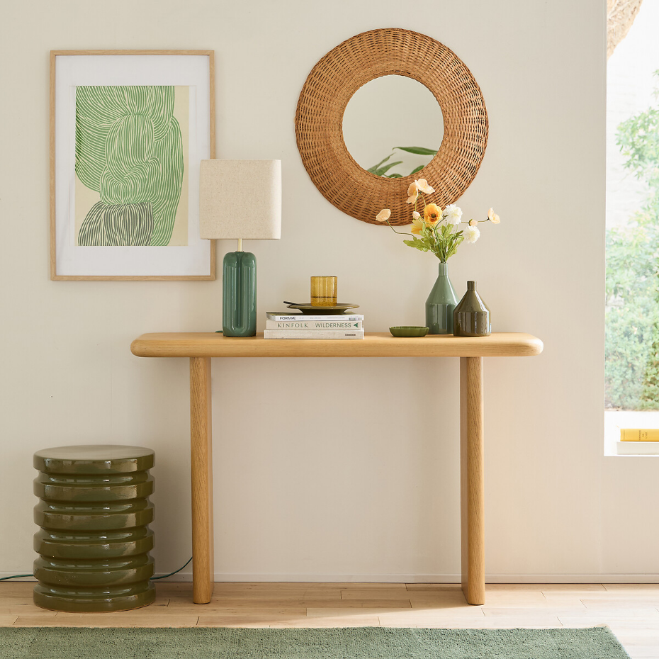 Console en plaqué chêne, Curva
