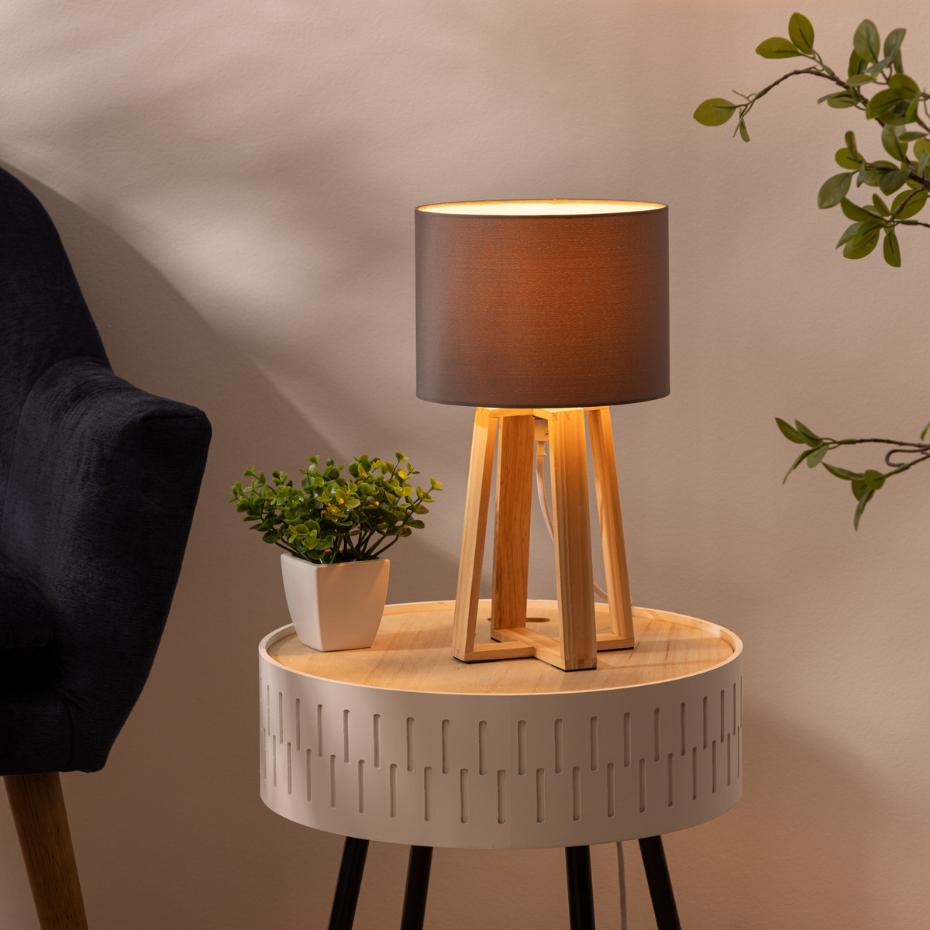 Lampe trépied bois de pin et coton MOLU