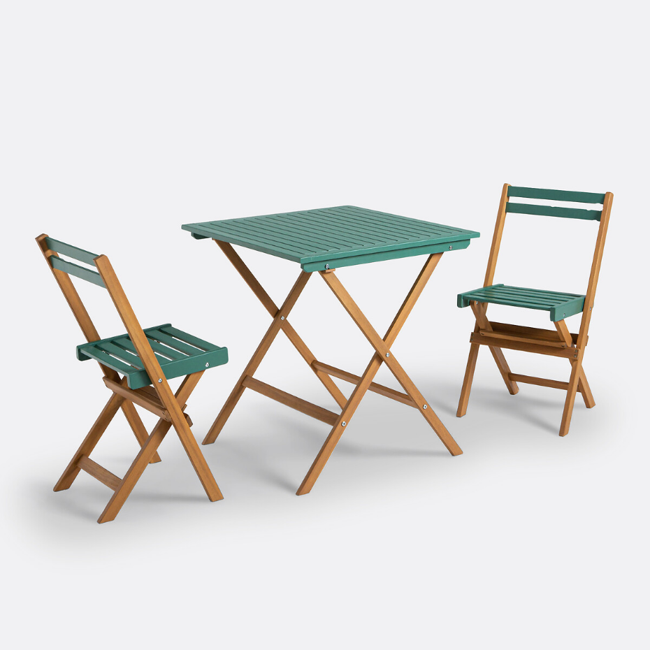 Ensemble de jardin pliable, 3 pièces, en acacia, DUDENA