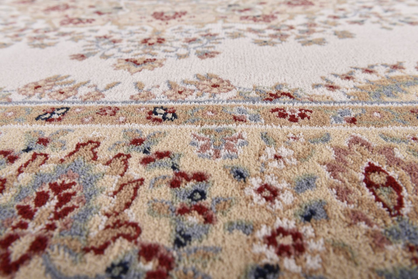 Tapis d'orient floral Dolna tissé laine naturelle
