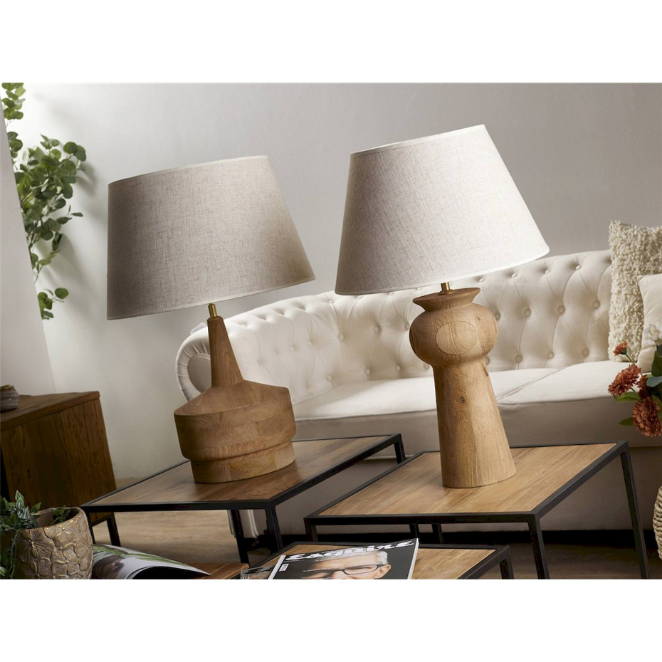 Lampe de table en bois avec abat-jour textile rond