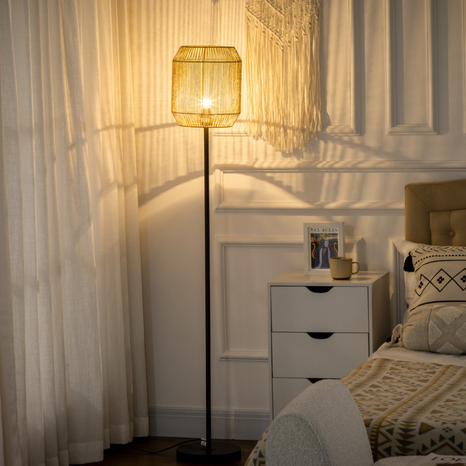 Lampadaire aspect cannage style cosy H.158 cm noir beige