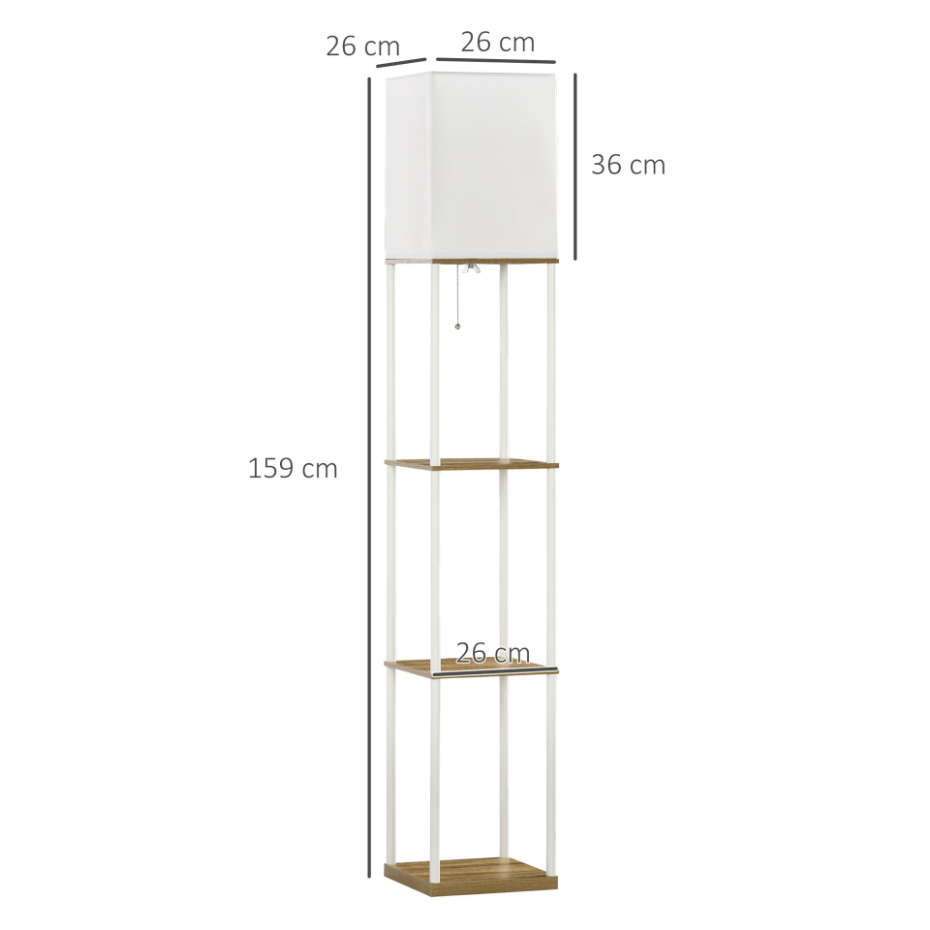 Lampadaire étagères 3 niveaux aspect bois et blanc