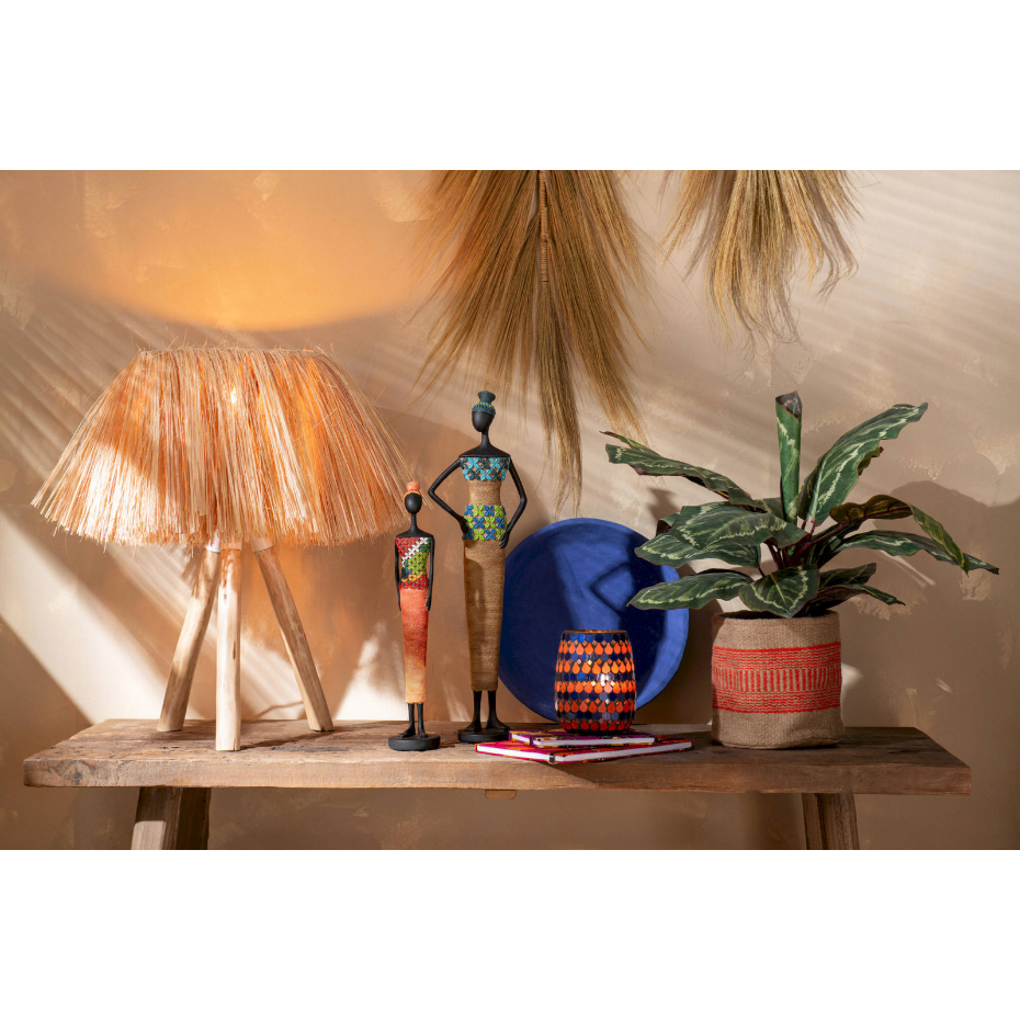 Lampe ronde en bois et fibre végétale