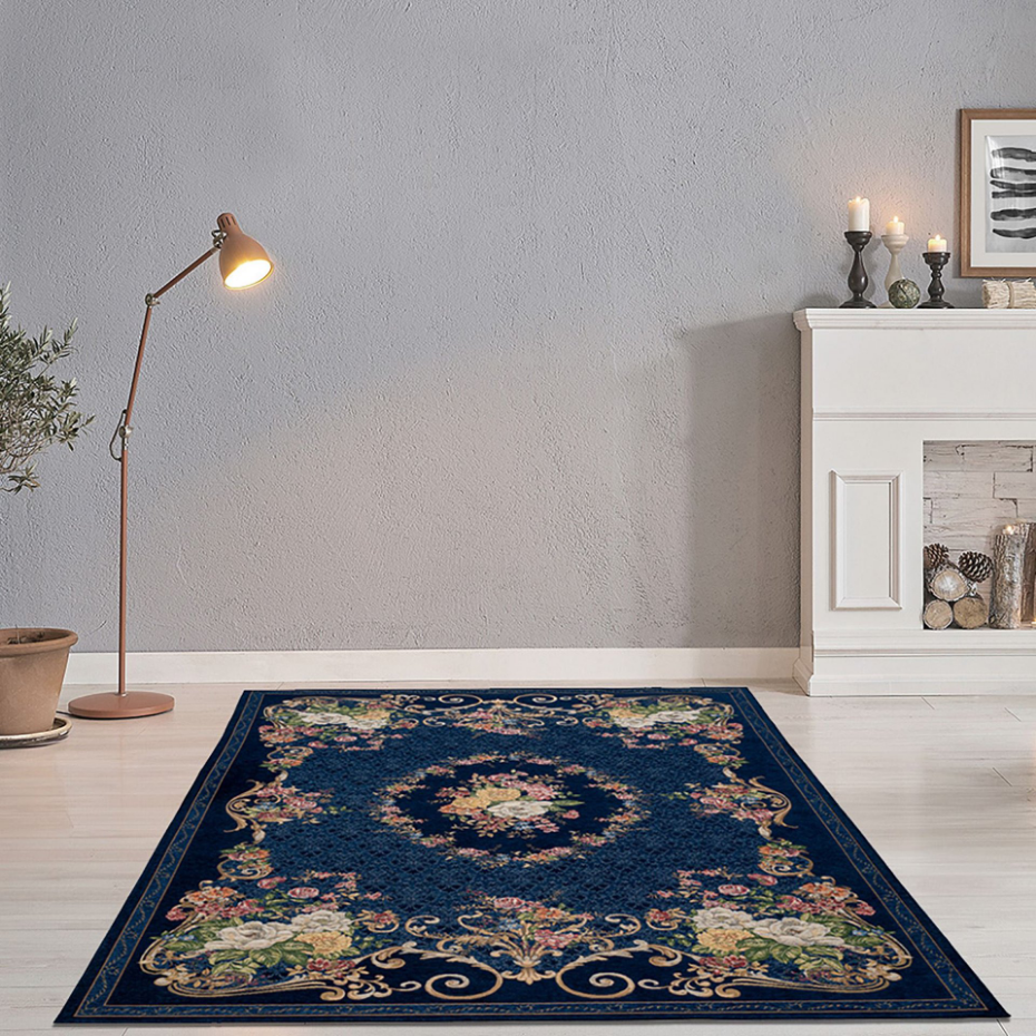Tapis floral tissé à la machine avec bordure - Flomi