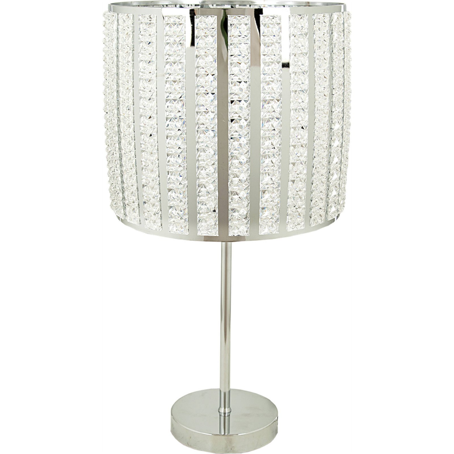 Lampe de table ronde en métal avec abat-jour décor cristal