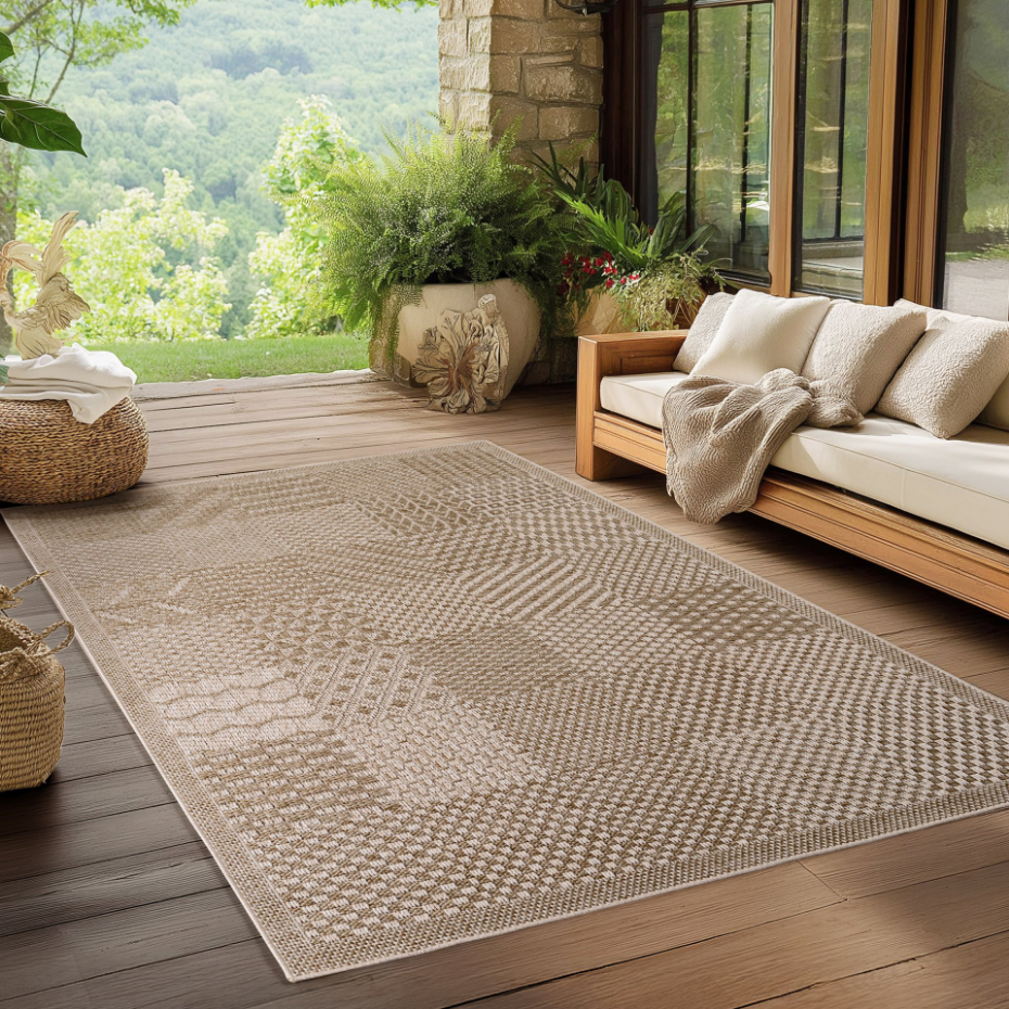 Tapis intérieur extérieur graphique à motifs tissés NEREA