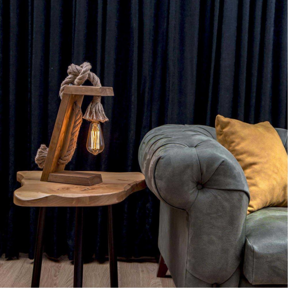Lampe à poser en sapin et jute Kitt