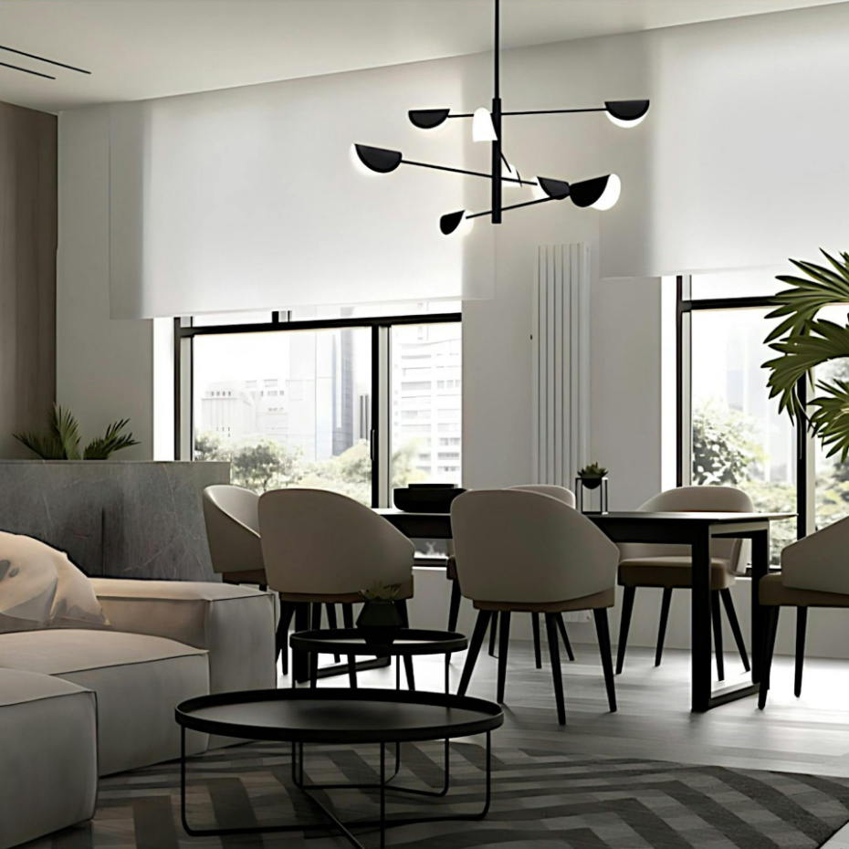 Suspension noire design – abat-jour pliés, 8 lampes LENORE