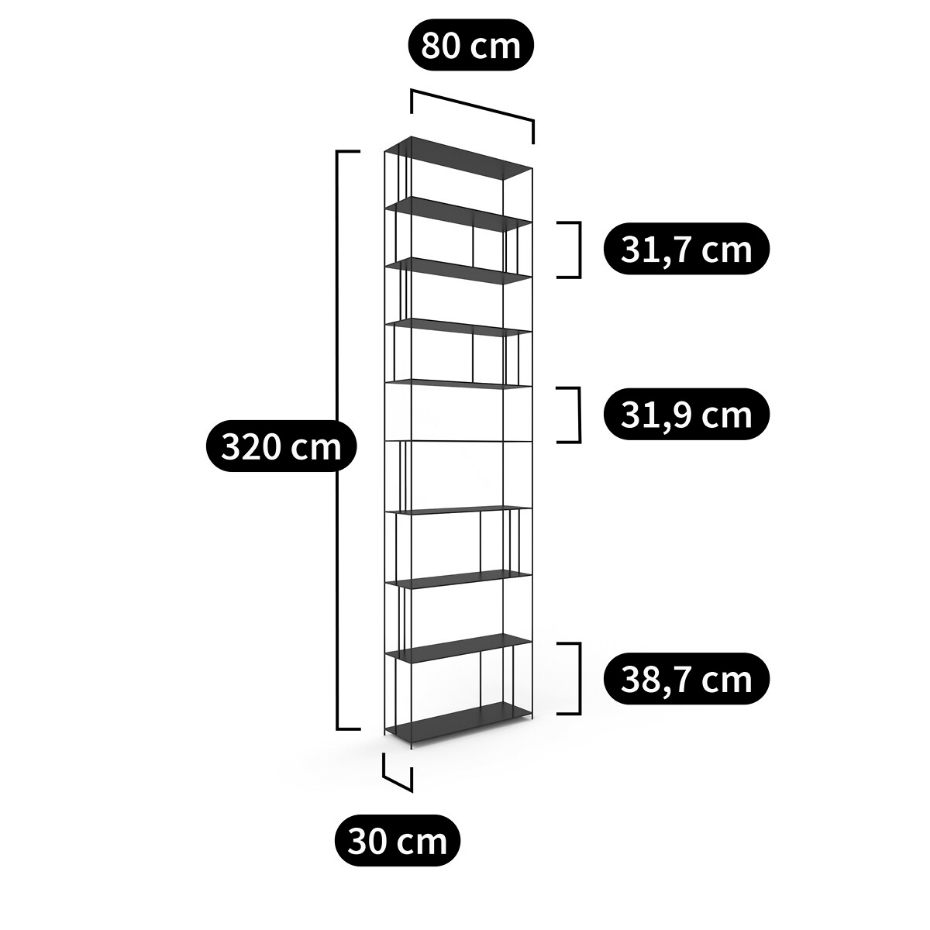 Bibliothèque métal acier H320 cm, Parallel XXL