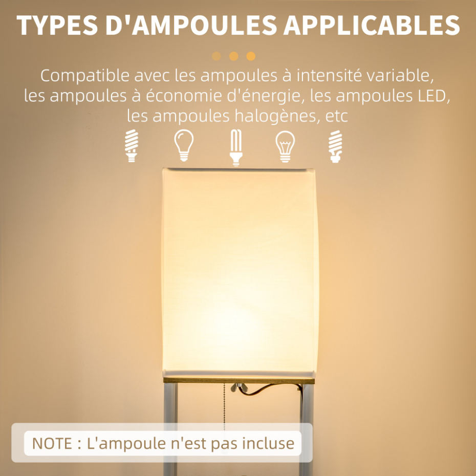 Lampadaire étagères 3 niveaux aspect bois et blanc