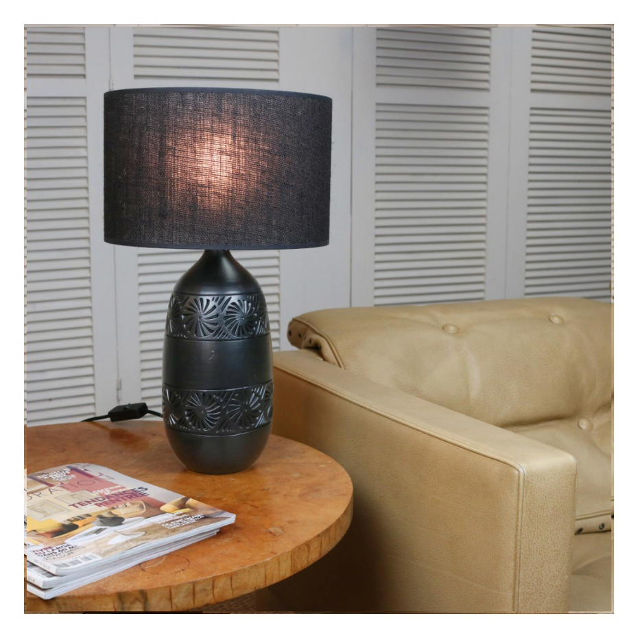 Lampe en terre cuite avec abat-jour jute, KÉO MAYA