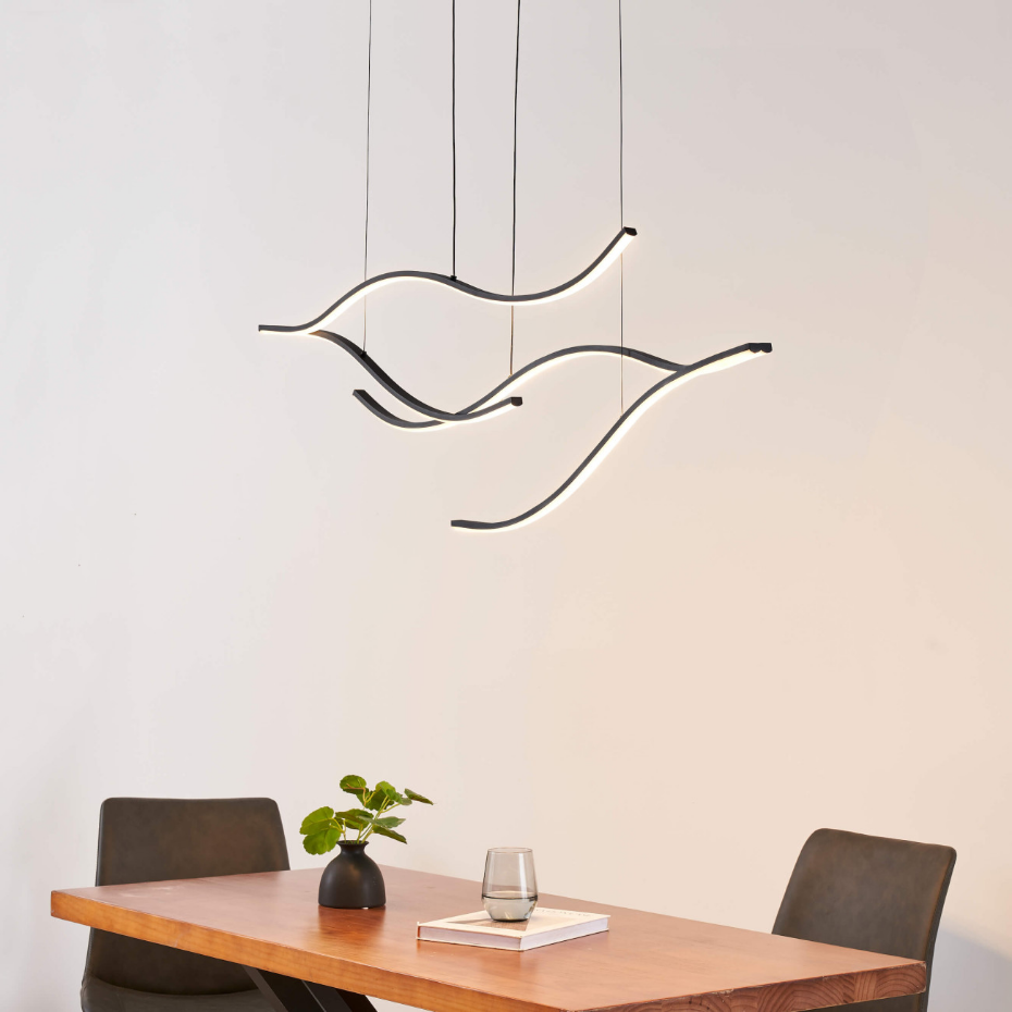 Suspension LED noire effet vague - Linisia