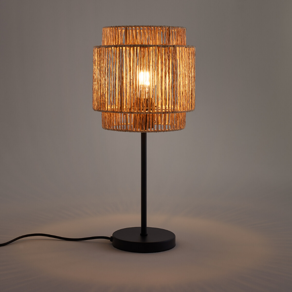 Lampe à poser métal fer et chanvre, Yaku