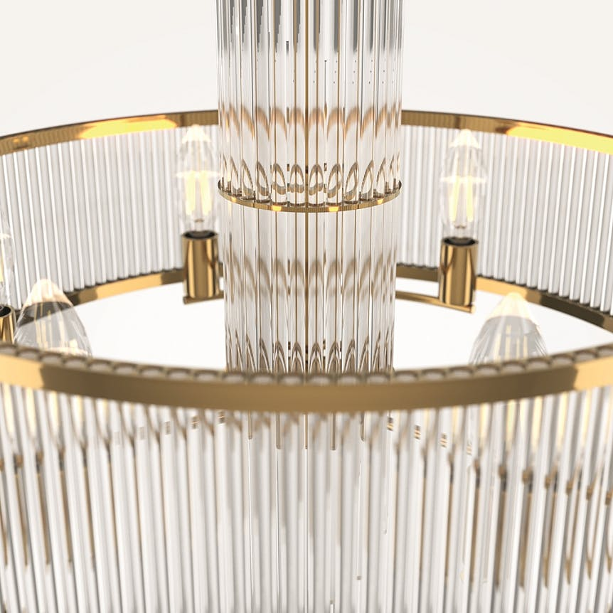 Suspension Art Déco – structure dorée et cascade verre ELMA