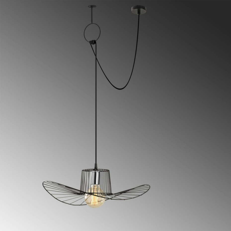 Suspension design noire filaire ondulée, avec anneau SINOP