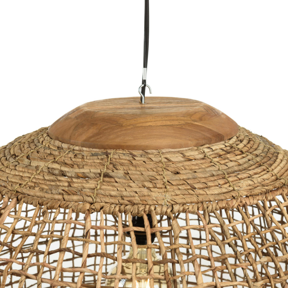 Suspension boule 83x83cm en abaca couleur naturelle et teck FOLELLI