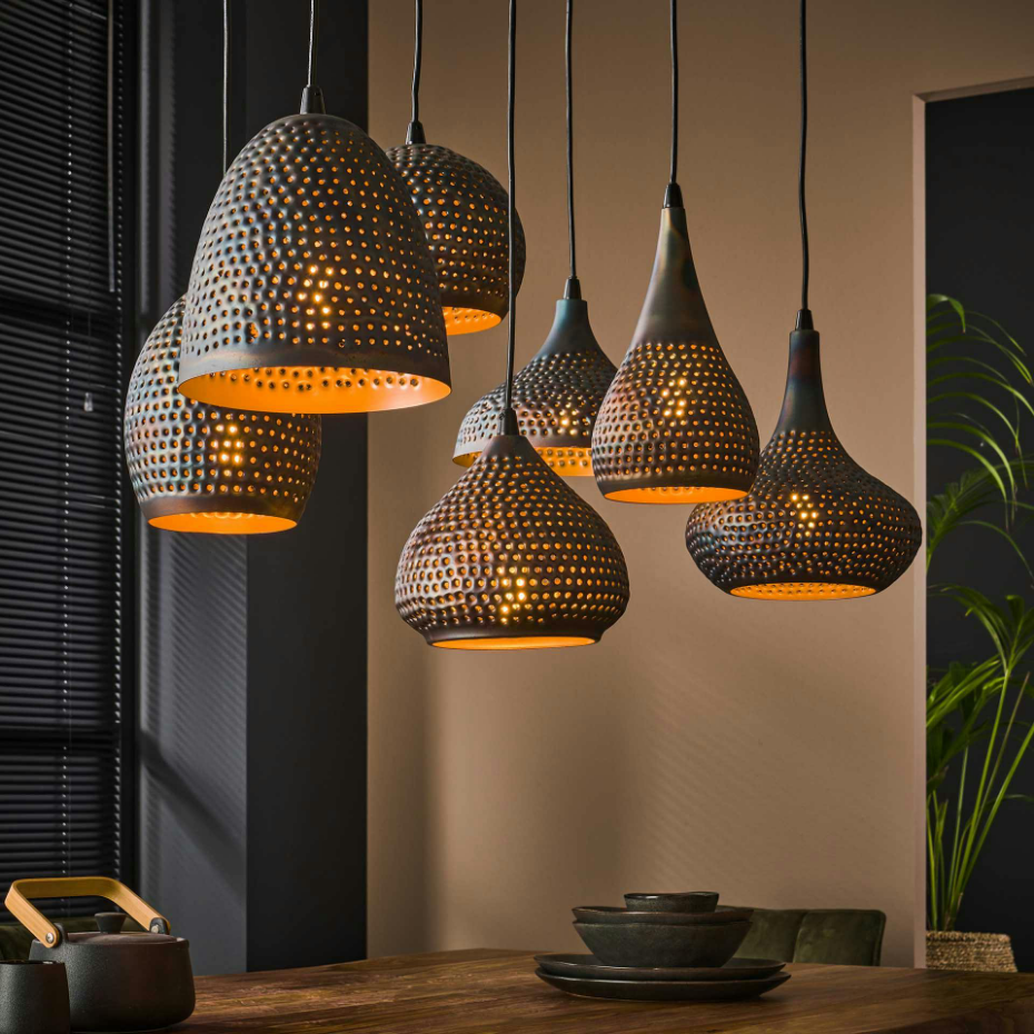Suspension multiple 7 lampes en métal brun sombre JAVA