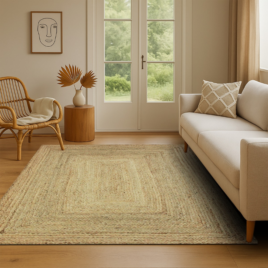 Tapis salon en jute tressé  artisanal VEGETAL JUTE - style bohème