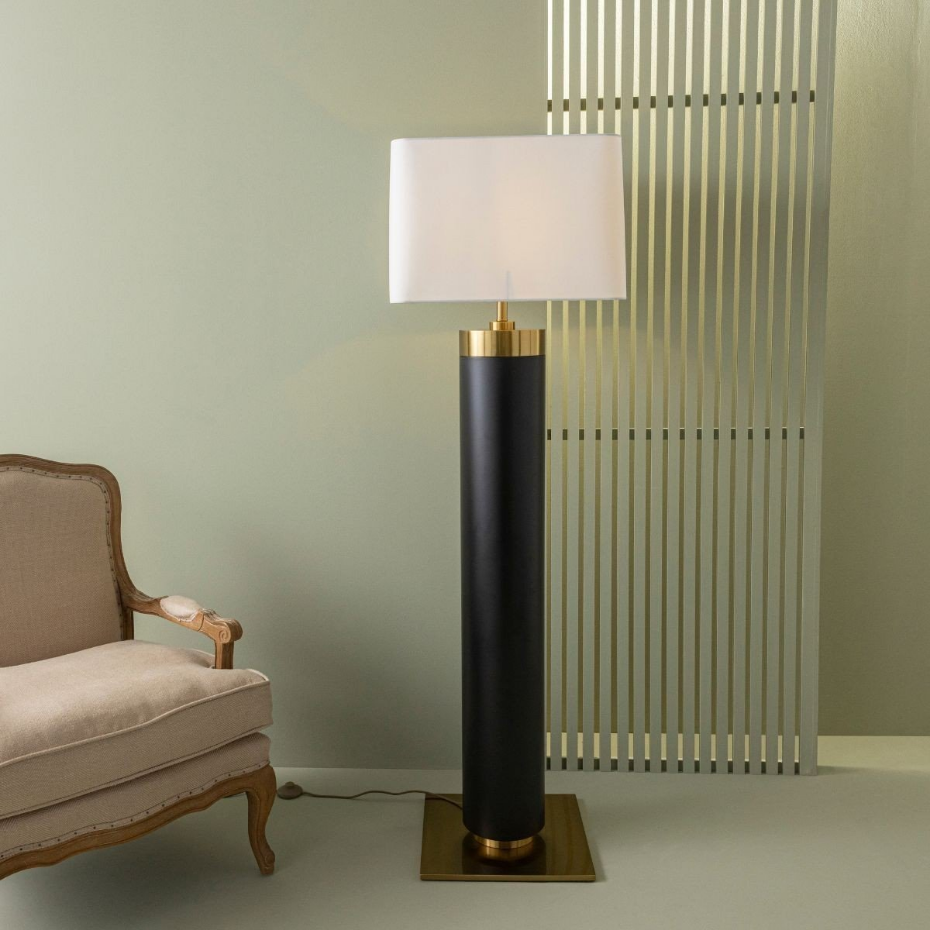 Lampe sur pied en métal noir et finition laiton doré H165 cm - VENDOME