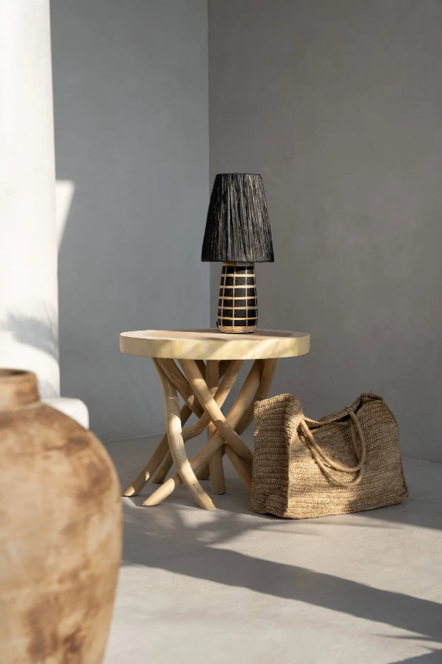 Lampe de table terre cuite herbe et rotin NAXOS
