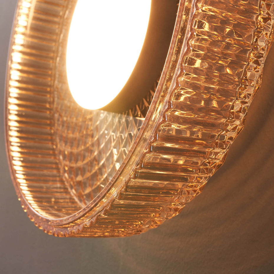 Plafonnier LED en verre ambré strié - DAMIAN