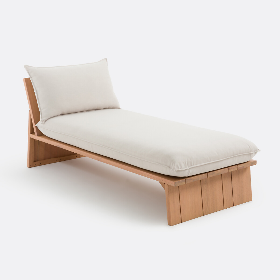 Méridienne de jardin en eucalyptus, avec coussins, BRUT