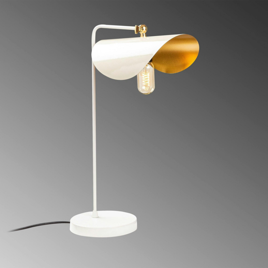 Lampe de table moderne blanche, abat-jour galbé SINOP